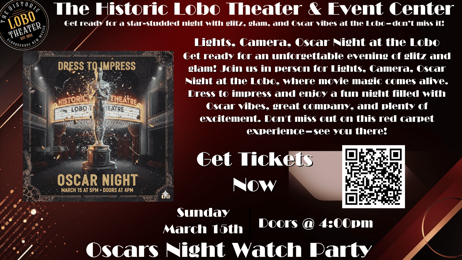 The Historic Lobo Theater — one of the top private event venues Albuquerque offers, hosting Oscars Night 2026