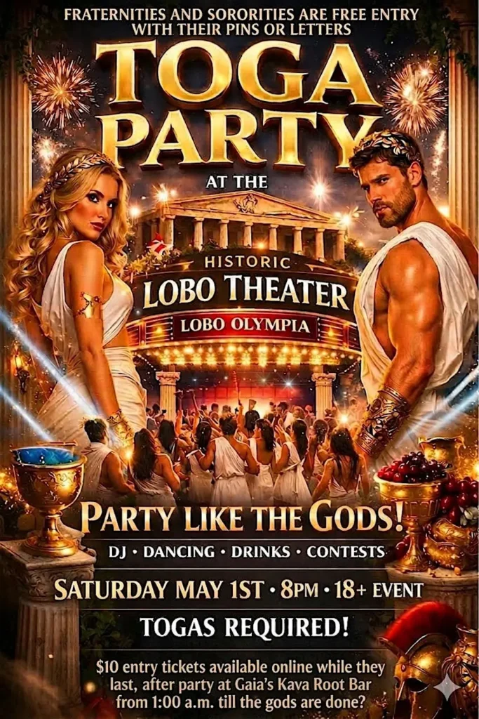 Toga Party: Lobo Olympia at The Historic Lobo Theater