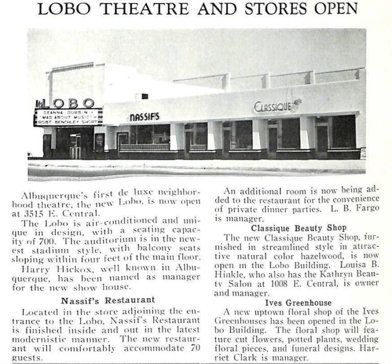 Lobo Theater Route 66 history — 1938 grand opening newspaper announcement, Albuquerque NM