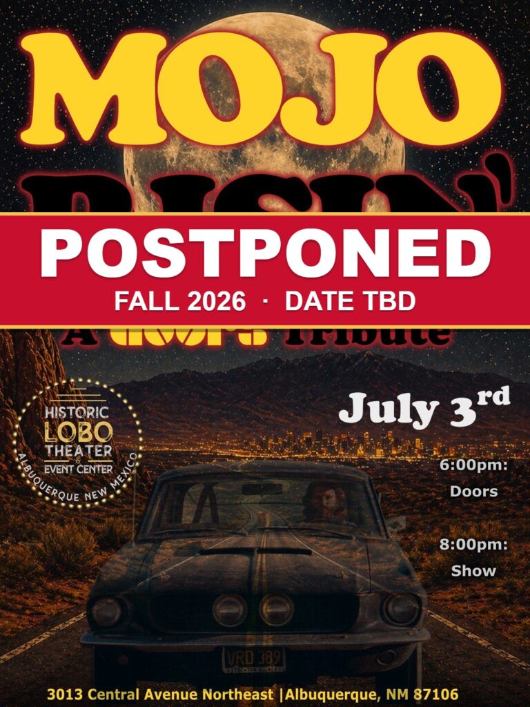 Mojo Risin' A Doors Tribute Band poster — POSTPONED, rescheduled for Fall 2026, date TBD