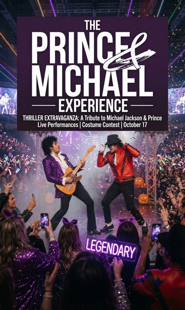 The Prince and Michael Experience poster, a Michael Jackson and Prince tribute at the Historic Lobo Theater Albuquerque, Saturday October 17 2026