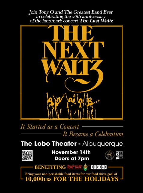 The Next Waltz poster for the November 14 2026 Last Waltz 50th anniversary benefit at the Historic Lobo Theater in Albuquerque